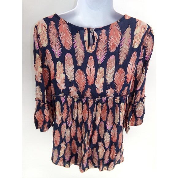 NWOT Agnes & Dora Sway top Feather Print Ruffle Tunic Small blue and pink - Picture 4 of 8